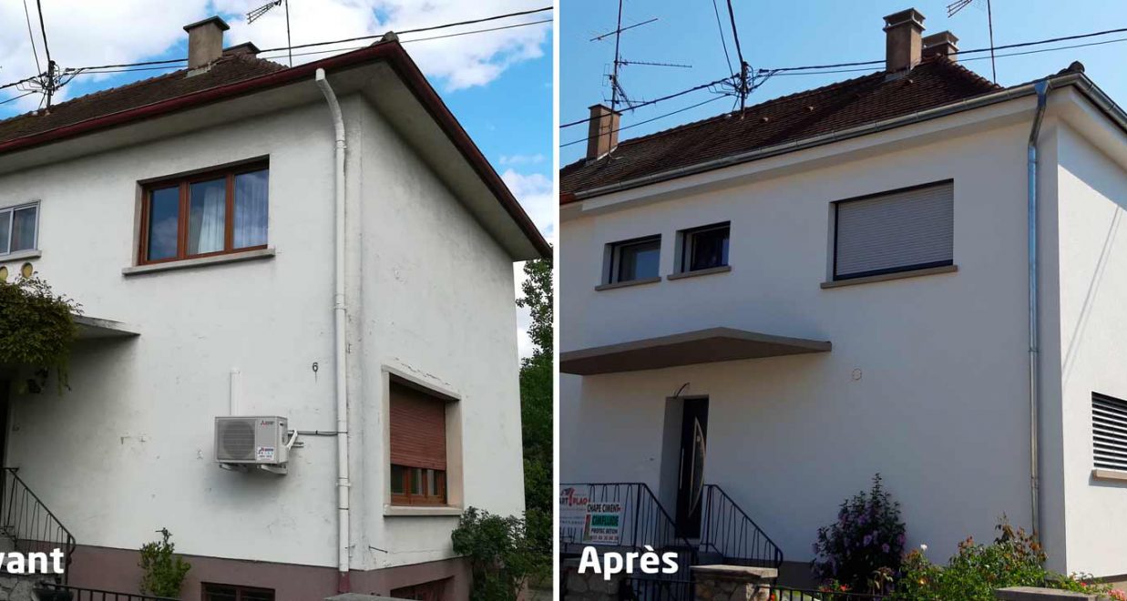 comparatif avant après chantier de maison accolée à Selestat